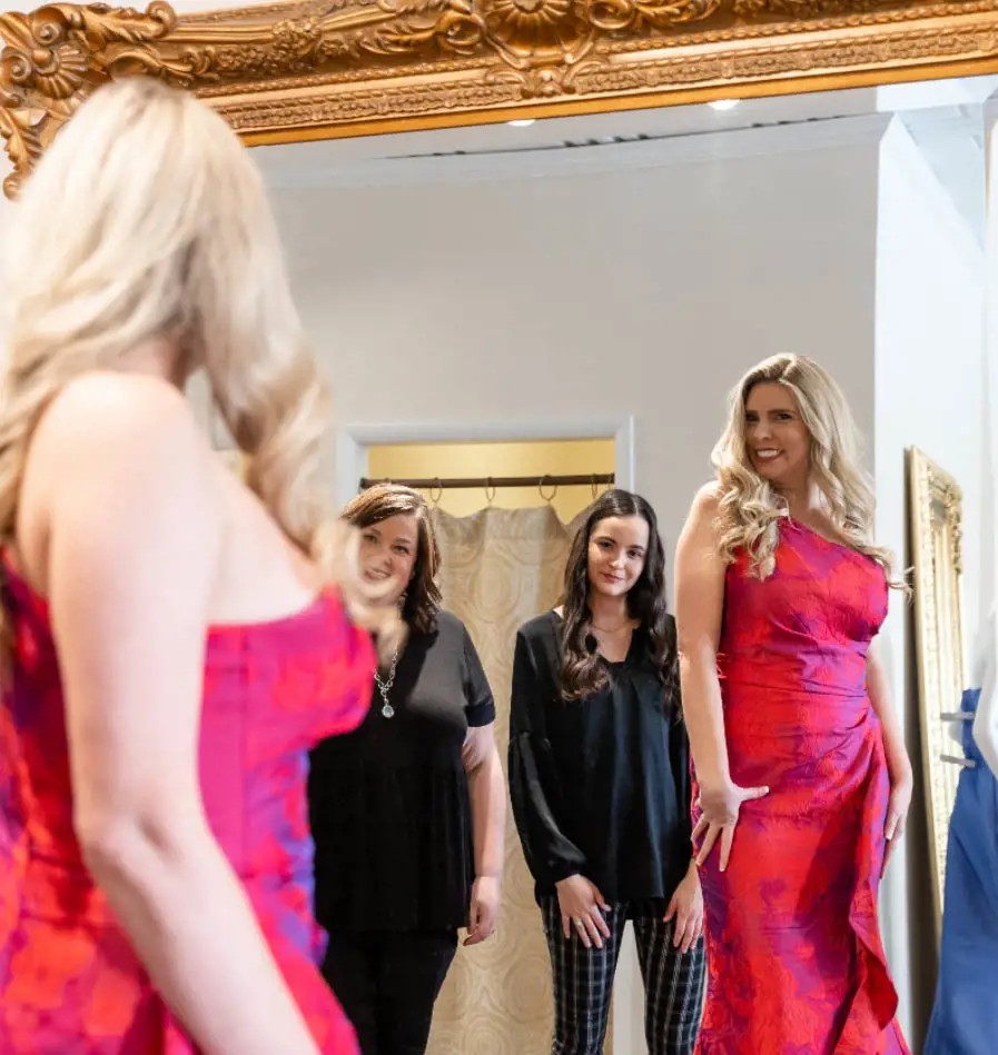 Model wearing a red gown